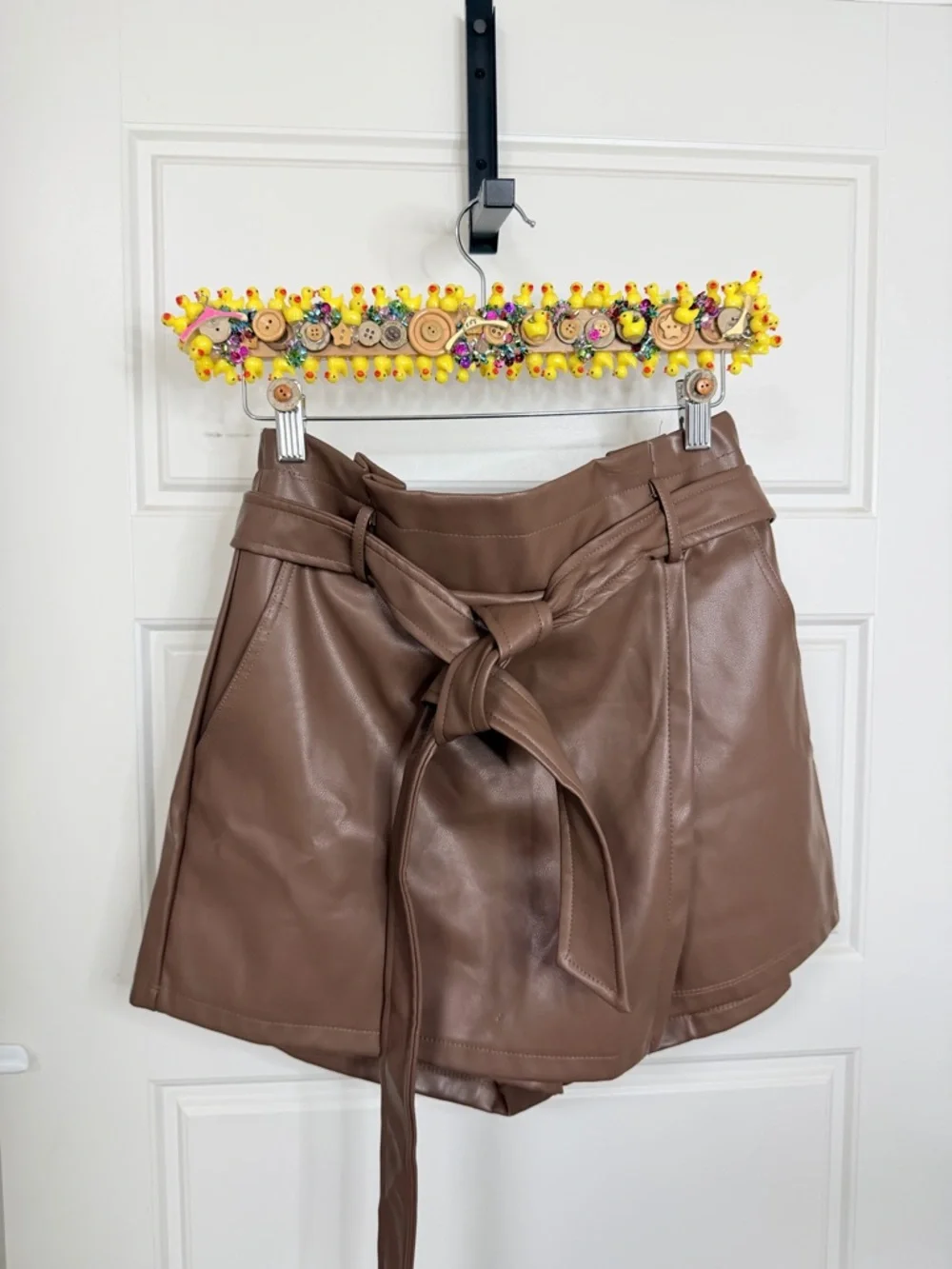iris Brown Faux Leather High-Waist Tie-Front Shorts - Picture 2 of 4